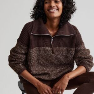 Varley Williard Half Zip in coffee bean/egret fleck knit size small